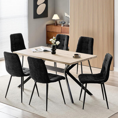 Longtoo Set Of 6 Linen Upholstered Dining Chairs With High Back And Modern Design,black - image 1
