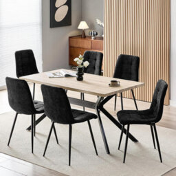 Longtoo Set Of 6 Linen Upholstered Dining Chairs With High Back And Modern Design,black