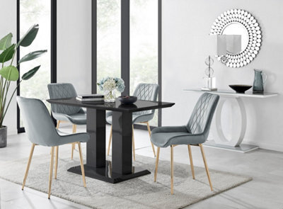 Furniturebox Imperia 4 Modern Black High Gloss Dining Table And 4 Grey Pesaro Gold Leg Chairs - image 1