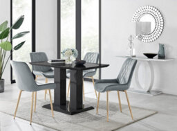 Furniturebox Imperia 4 Modern Black High Gloss Dining Table And 4 Grey Pesaro Gold Leg Chairs - thumbnail 1