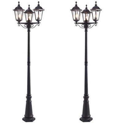 2 Pack Outdoor Lantern Lamp Post Matt Black & Glass 2.3M Tall 3 Light Bollard - image 1