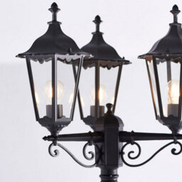 2 Pack Outdoor Lantern Lamp Post Matt Black & Glass 2.3M Tall 3 Light Bollard - thumbnail 3