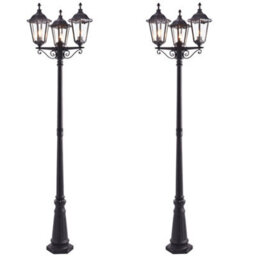 2 Pack Outdoor Lantern Lamp Post Matt Black & Glass 2.3M Tall 3 Light Bollard - thumbnail 1