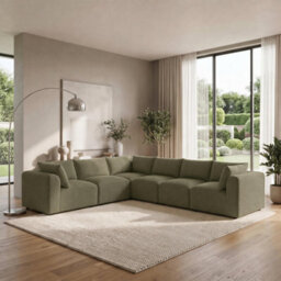 Furniturebox Uk Drift Green Boucle Fabric 5 Seater L-Shaped Modular Corner Sofa - thumbnail 1