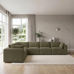 Furniturebox Uk Drift Green Boucle Fabric 5 Seater L-Shaped Modular Corner Sofa - thumbnail 2