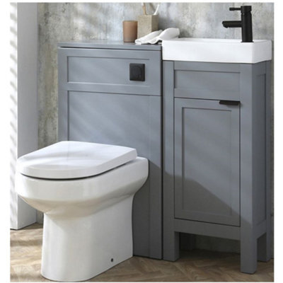 Homestylestore Light Grey 400mm Bathroom Vanity And Wc Unit With Square Back To Wall Toilet Pan And Black Pull Handle - image 1