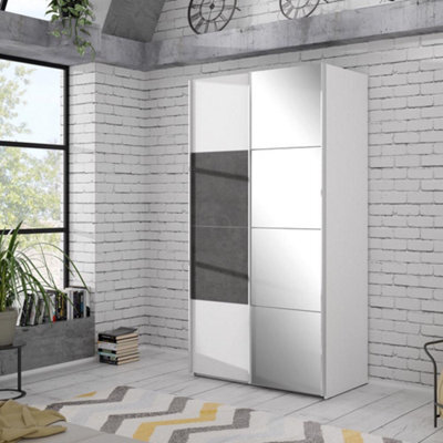 FWSTYLE 2 Door Sliding Wardrobe With Full Length Mirrored Door Matt White Frame - image 1