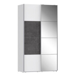 FWSTYLE 2 Door Sliding Wardrobe With Full Length Mirrored Door Matt White Frame - thumbnail 2