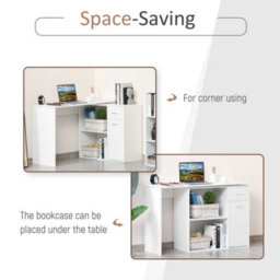 Homcom Computer Desk Rotating Dining Table W/ Storage Shelf White - thumbnail 4
