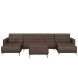 Beliani Modular U-Shape Sofa Bed 5 Seater Aberdeen Fabric Dark Brown With Ottoman