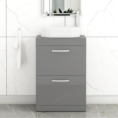 Royal Bathrooms Turin 500mm Freestanding Bathroom Vanity Unit With Sink 2 Drawer Indigo Grey Gloss & Lyon Countertop Basin - image 1