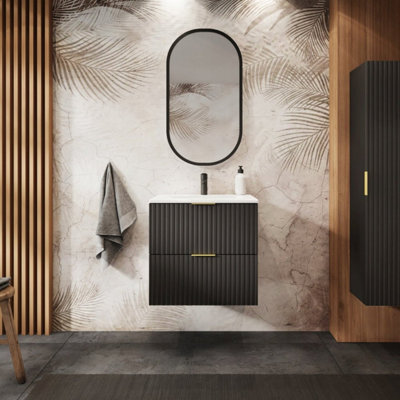 Heze Furniture Flow 2 Drawer Bathroom Vanity Cabinet Vanity Unit With Basin 60Cm - Black - image 1