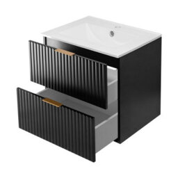 Heze Furniture Flow 2 Drawer Bathroom Vanity Cabinet Vanity Unit With Basin 60Cm - Black - thumbnail 4
