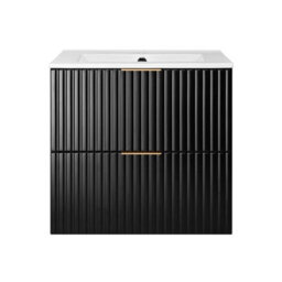 Heze Furniture Flow 2 Drawer Bathroom Vanity Cabinet Vanity Unit With Basin 60Cm - Black - thumbnail 3