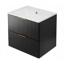 Heze Furniture Flow 2 Drawer Bathroom Vanity Cabinet Vanity Unit With Basin 60Cm - Black - thumbnail 2