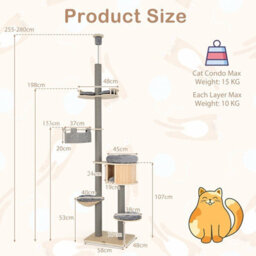 Costway Floor To Ceiling Cat Tree 6-Tier Cat Climbing Tower With Cat Condo - thumbnail 2