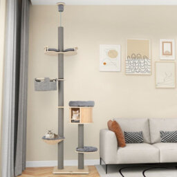 Costway Floor To Ceiling Cat Tree 6-Tier Cat Climbing Tower With Cat Condo - thumbnail 3