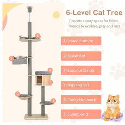 Costway Floor To Ceiling Cat Tree 6-Tier Cat Climbing Tower With Cat Condo - thumbnail 8