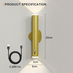 Harper Living 2 Packs Battery Operated Wall Lights With Motion Sensor, Rechargeable Wall Lamp Indoor, Led Wall Sconce Lights, Gold - thumbnail 8