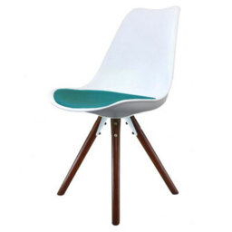 Fusion Living Soho White & Teal Plastic Dining Chair With Pyramid Dark Wood Legs - thumbnail 1