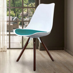 Fusion Living Soho White & Teal Plastic Dining Chair With Pyramid Dark Wood Legs - thumbnail 2
