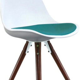 Fusion Living Soho White & Teal Plastic Dining Chair With Pyramid Dark Wood Legs - thumbnail 3