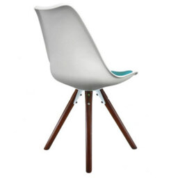 Fusion Living Soho White & Teal Plastic Dining Chair With Pyramid Dark Wood Legs - thumbnail 4