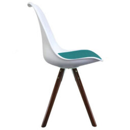 Fusion Living Soho White & Teal Plastic Dining Chair With Pyramid Dark Wood Legs - thumbnail 5