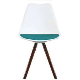 Fusion Living Soho White & Teal Plastic Dining Chair With Pyramid Dark Wood Legs - thumbnail 6