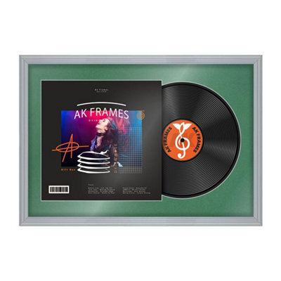 "AK Frames 25X17"" Silver Classic Vinyl Record Frame With Emerald Mount For 12 Inch Lp Cover & Disc - Overlapped Design" - image 1