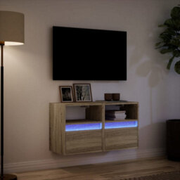 Berkfield Tv Wall Cabinets With Led Lights 2 Pcs Sonoma Oak 41X31X45 Cm - thumbnail 5