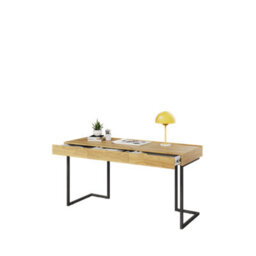 Arte Teen Flex Desk 150Cm In Oak Hickory & Raw Steel - Large Desk With Three Drawers And Matte Metal Legs - thumbnail 3