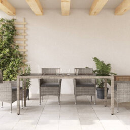 Walplus Garden Table With Glass Top Grey 190X90X75 Cm Poly Rattan - thumbnail 3
