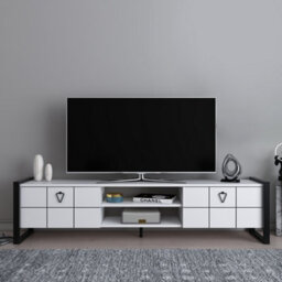 Decorotika Mila Tv Stand With Wall Shelf For Tvs Up To 73 Inches White Black