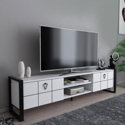 Decorotika Mila Tv Stand With Wall Shelf For Tvs Up To 73 Inches White Black - thumbnail 3