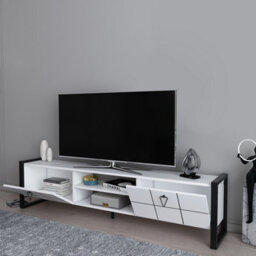 Decorotika Mila Tv Stand With Wall Shelf For Tvs Up To 73 Inches White Black - thumbnail 5