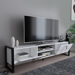 Decorotika Mila Tv Stand With Wall Shelf For Tvs Up To 73 Inches White Black - thumbnail 4