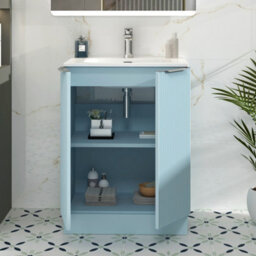 Royal Bathrooms Evora 700mm Powder Blue Fluted Floor Standing Bathroom Vanity Unit 2 Door Cabinet With Ceramic Basin - thumbnail 4