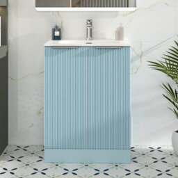 Royal Bathrooms Evora 700mm Powder Blue Fluted Floor Standing Bathroom Vanity Unit 2 Door Cabinet With Ceramic Basin - thumbnail 1