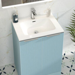 Royal Bathrooms Evora 700mm Powder Blue Fluted Floor Standing Bathroom Vanity Unit 2 Door Cabinet With Ceramic Basin - thumbnail 5