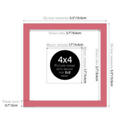 "4X4"" Pink Picture Frame - 4X4"" Square Frame With 2X2"" Mount For 4X4""/2X2"" Pictures Moderrn Style Thin Edge, 1 Pack" - thumbnail 2