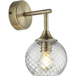 Loops 6 Light Semi Flush Ceiling & 2X Matching Wall Lights - Antique Brass Clear Spiral Patterned Shade - thumbnail 6
