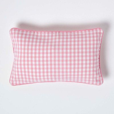 Homescapes Cotton Gingham Check Pink Cushion Cover, 30 X 50 Cm - image 1