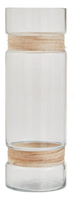 Orsina Large Glass Vase, Coastal And Textured Tall Glass Vase, Clear Glass And Natural Cane Vase, Clear Vase - image 1