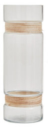 Orsina Large Glass Vase, Coastal And Textured Tall Glass Vase, Clear Glass And Natural Cane Vase, Clear Vase