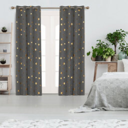 Deconovo Blackout Room Darkening Curtains, Thermal Insulated Gold Star Foil Printed Curtains, W66 X L54 Inch, Light Grey, 2 Panels - thumbnail 3