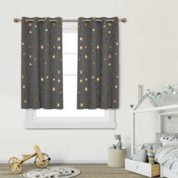 Deconovo Blackout Room Darkening Curtains, Thermal Insulated Gold Star Foil Printed Curtains, W66 X L54 Inch, Light Grey, 2 Panels - thumbnail 2