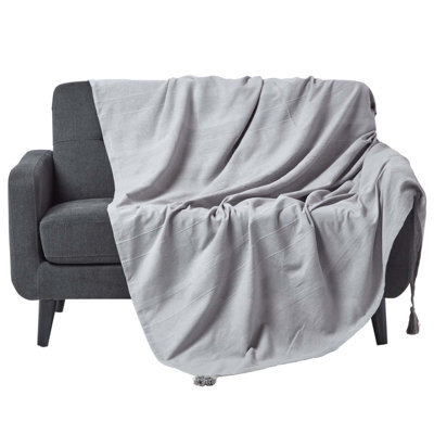 Homescapes Cotton Rajput Ribbed Silver Grey Throw, 150 X 200 Cm - image 1