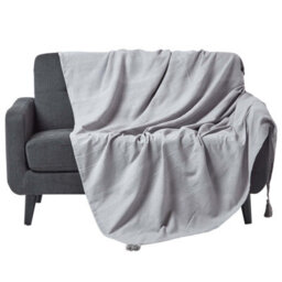Homescapes Cotton Rajput Ribbed Silver Grey Throw, 150 X 200 Cm
