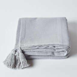 Homescapes Cotton Rajput Ribbed Silver Grey Throw, 150 X 200 Cm - thumbnail 2